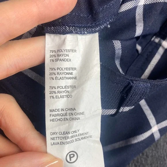 Derek Lam Collective Dress Pants Navy Blue Windowpane Plaid Trouser High Rise 36 Straight Leg